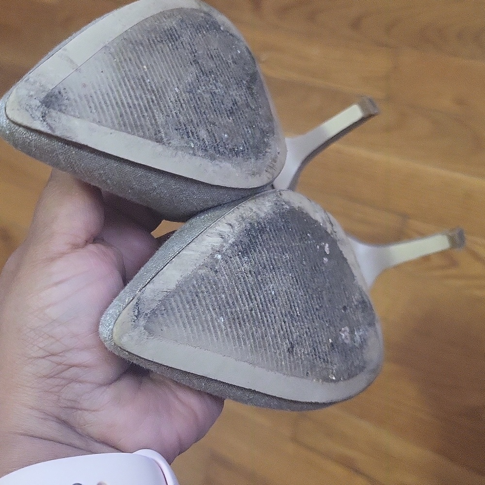 Nine West Gold Linen- Like Fabric Heels with Sophisticated Metallic Finish - Picture 10 of 11